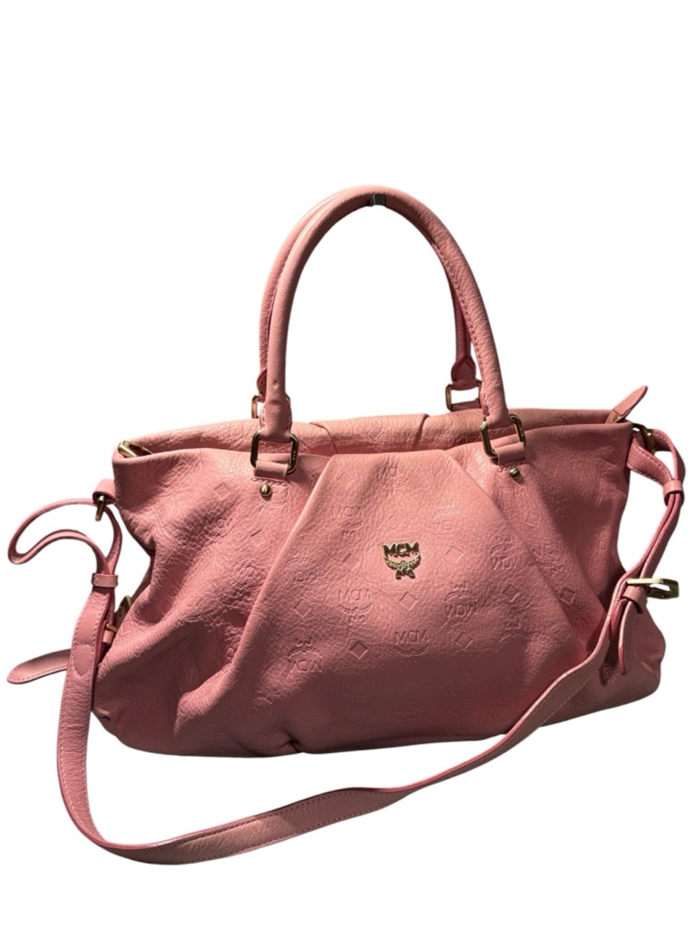 MCM Milla Grained Pebbled Leather Hobo Satchel in Pink